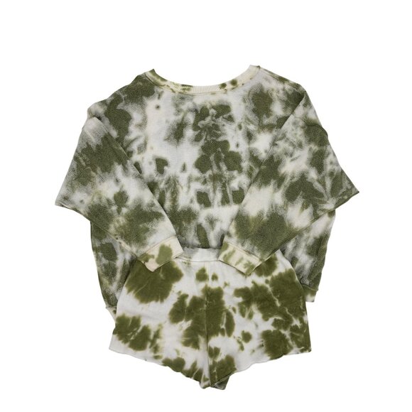 NWT Free People Green White Tie Dye Sweater Shorts Lounge Set | Athleisure Boho - Picture 6 of 15